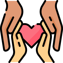 icon of adult hands holding a childs hands holding a heart depicting compassion