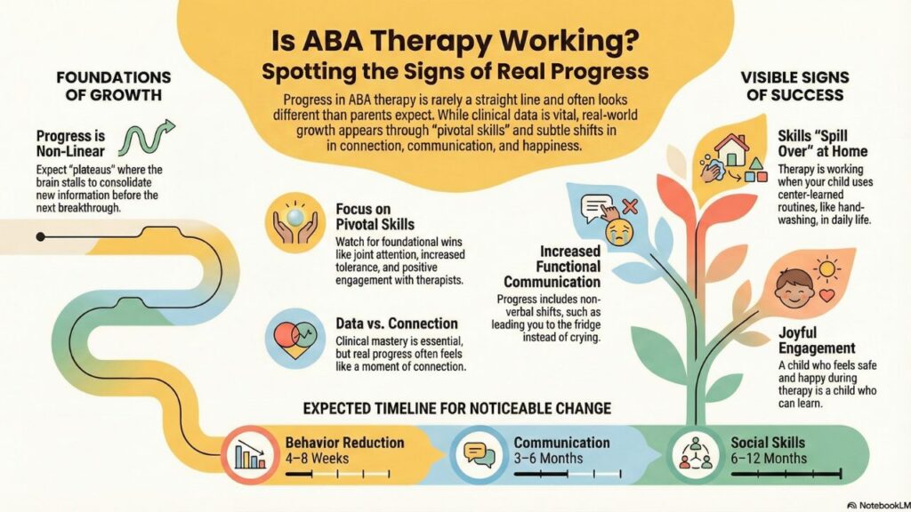 A timeline showing the signs of progress in ABA Therapy, to know if it's working.
